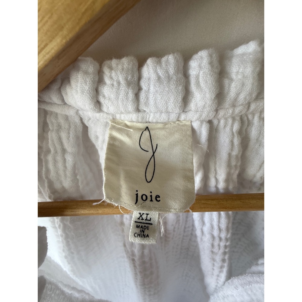 Joie White Cotton Double Gauze Ruffle Tie Neck Sleeveless Blouse XL - Picture 3 of 6